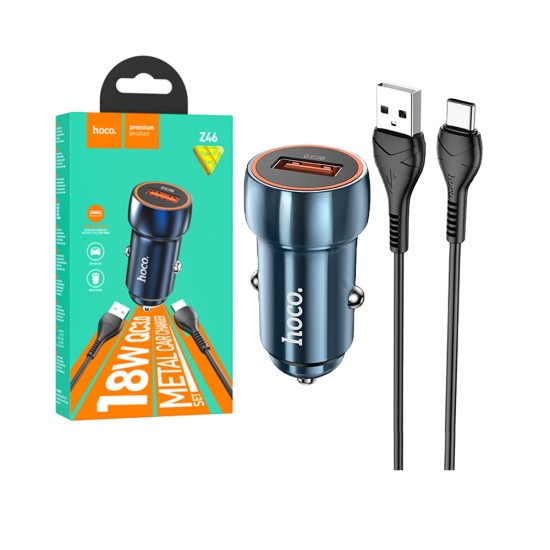 Hoco Car Charger Z46 Blue Shield 18w QC3.0 With Micro Cable 1m Sapphire Blue Hoco Car Charger Z46 Blue Shield 18w QC3.0 With Micro Cable 1m Sapphire Blue